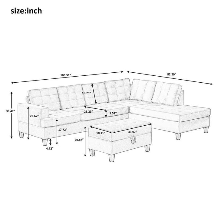 Comfortable Gray Sectional Sofa Couch With Storage Ottoman Home Meubles - Super Amazing Store