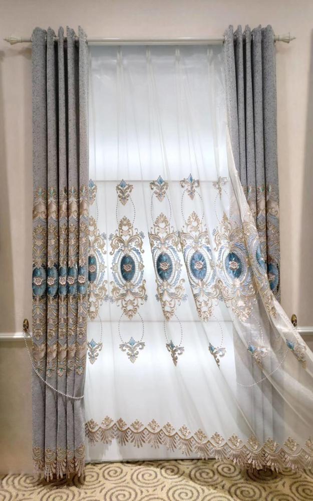 Blue/Gray Embroidered Curtain Fabric Collection - Super Amazing Store