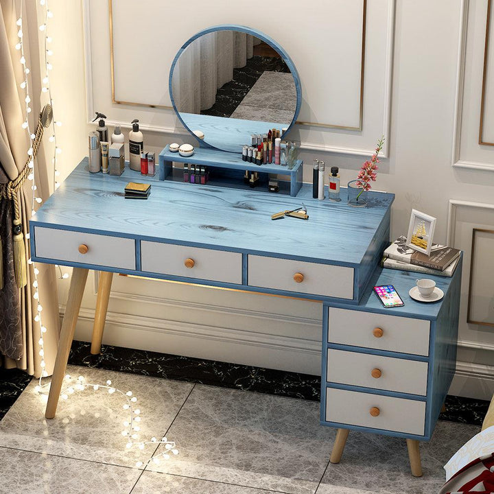 Stretch solid wood leg bedroom light luxury make up drawer dresser with mirror practical movable storage cabinet dressing table - Super Amazing Store