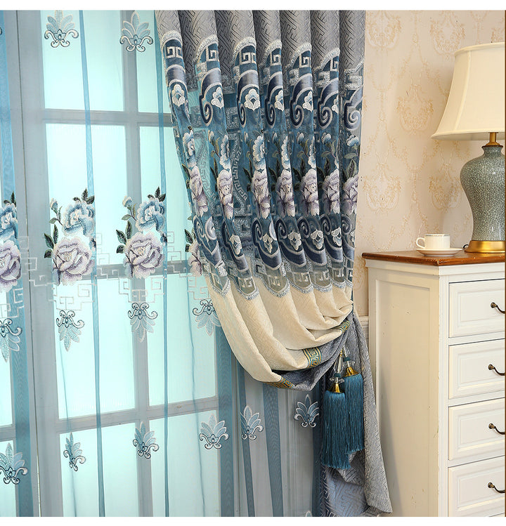 European Styles Luxury Blue White Embroidery Shading Bedroom Curtain Collection - Super Amazing Store