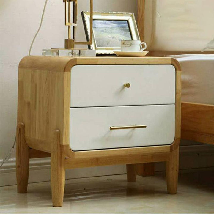 Mid-Century Oak Color Wooden Nightstand with 2-Drawers Small Side End Table with Storage Bedroom Nightstand - Super Amazing Store