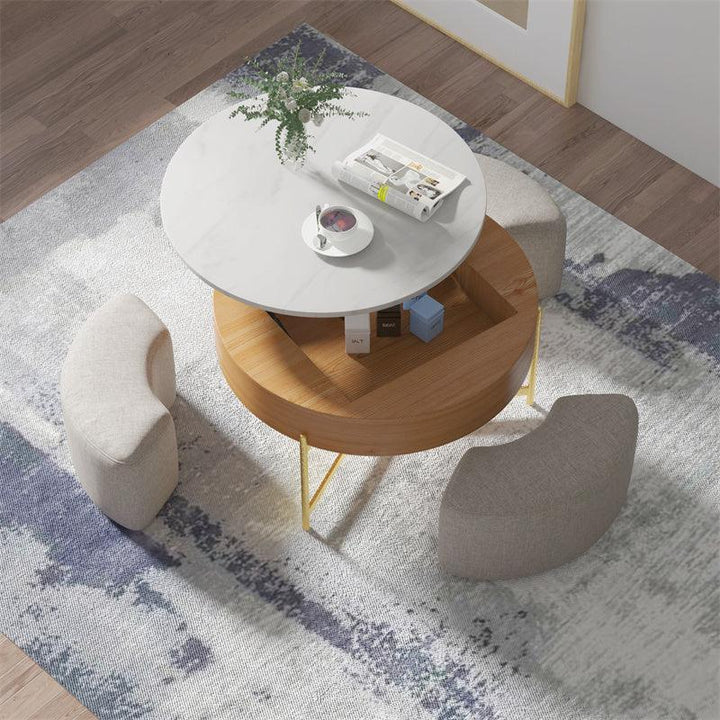 Round Marble Lift Top Coffee Table Nesting Tables With Ottoman Storage - Super Amazing Store