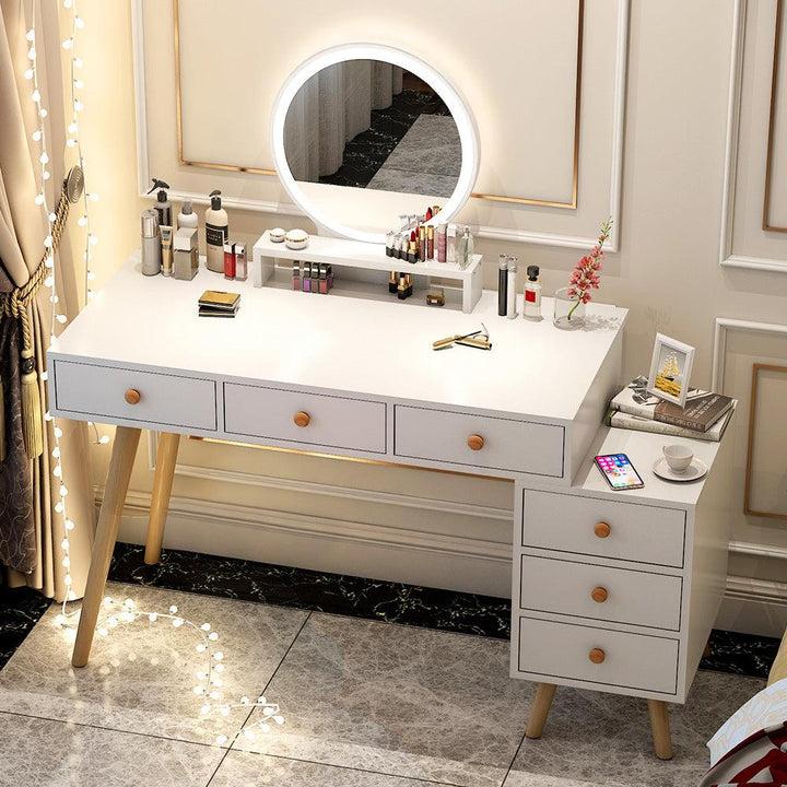 Stretch solid wood leg bedroom light luxury make up drawer dresser with mirror practical movable storage cabinet dressing table - Super Amazing Store