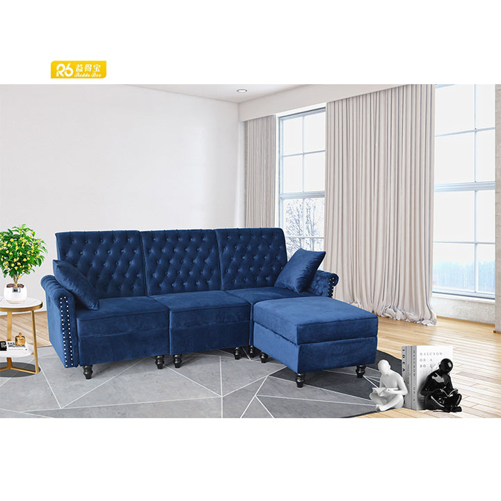 Redde Boo Modern Velvet Fabric Tufted Section Sofa Set Furniture Sectionals Chesterfield L Shaped Living Room  Sofa - Super Amazing Store