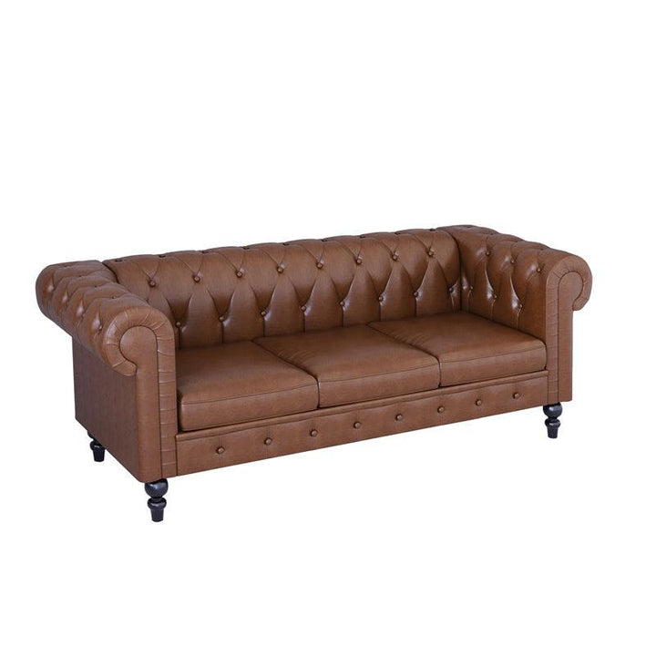 Antique Chesterfield Sofa 3 Seat Sofas Tan Leather Couch American - Super Amazing Store