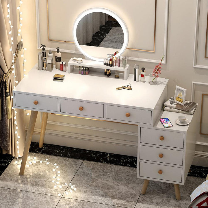 Stretch solid wood leg bedroom light luxury make up drawer dresser with mirror practical movable storage cabinet dressing table - Super Amazing Store