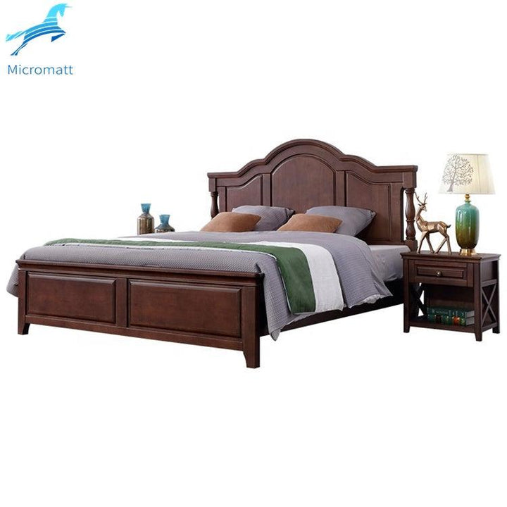 Bedroom Furniture Modern Beautiful Walnut Color Queen Simple Bed Frame Solid Wooden - Super Amazing Store