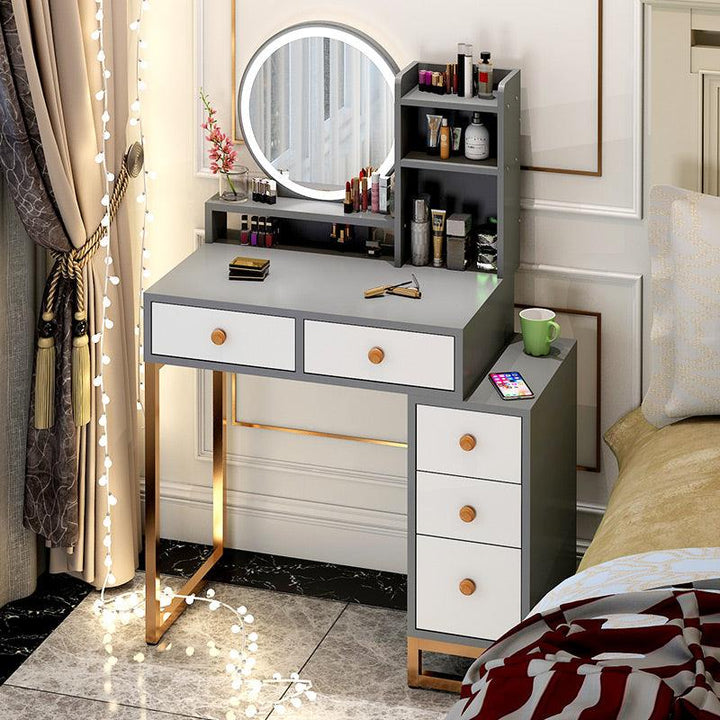 Simple modern multifunctional vanity dressing table with led light bedroom wooden makeup table design mirror dresser - Super Amazing Store