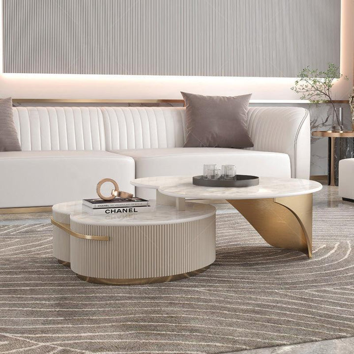 Modern Nesting Wrought Iron Metal Marble Round End Side Heart Shape Tea Table Marble Gold Coffee Tea Table Set Living Room - Super Amazing Store