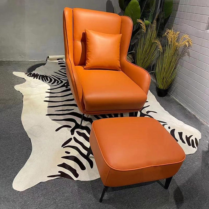Cheap Luxury Modern Design Leather Simple Orange Accent Lounge Leisure Chair Office Arm Chair With Stool Living Room Furniture - Super Amazing Store