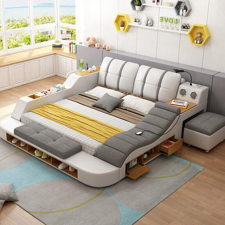 New Design Multi-function Double Bed Stylish Modern Leather Bed Massage Bed Bedroom Bedroom Furniture Set With Music - Super Amazing Store