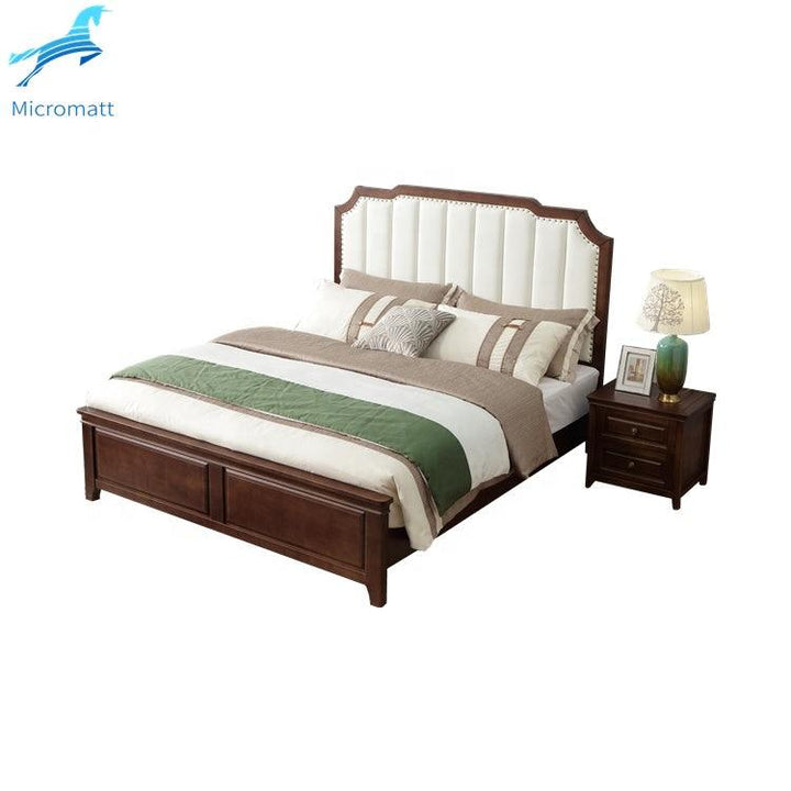 Wholesale Modern Style Bedroom Furniture Durable Brown Color Queen Size Solid Wood Double Bed - Super Amazing Store