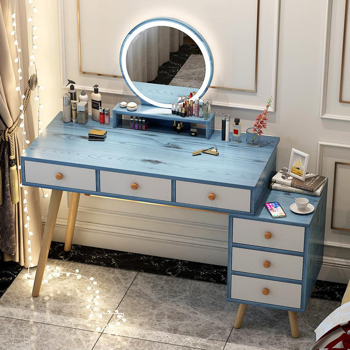 Stretch solid wood leg bedroom light luxury make up drawer dresser with mirror practical movable storage cabinet dressing table - Super Amazing Store