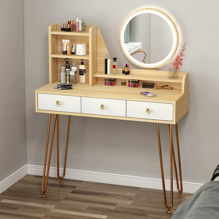 Bedroom furniture with LED light dressing table mirror with metal legs modern dresser with mirror drawer dresser - Super Amazing Store