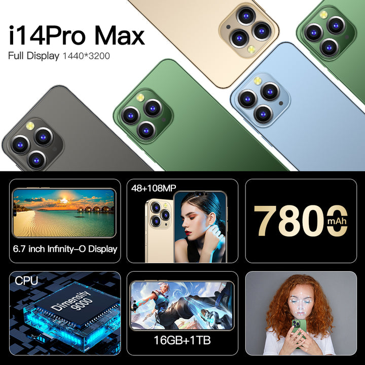 iPhone i 14 Pro Max clone 16GB+1TB Unlocked GPS Cell Phone Smartphones Unlocked Smart Android Mobile Phones 5G