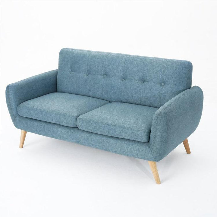 Best Selling Home Decor Midcentury Blue and Natural Oak Polyester/Blend Loveseat - Super Amazing Store