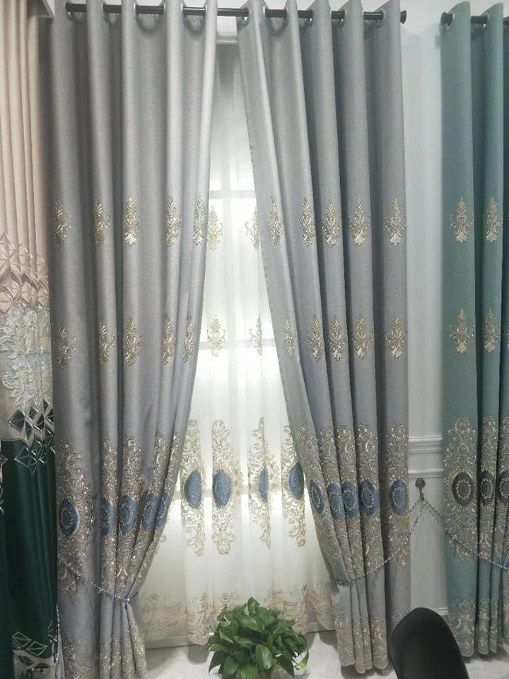 Blue/Gray Embroidered Curtain Fabric Collection - Super Amazing Store