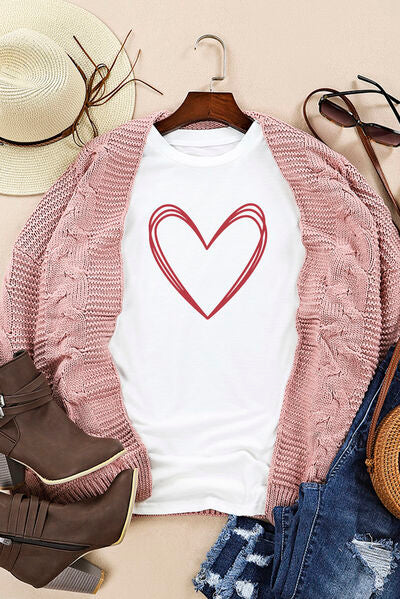 Heart Round Neck Short Sleeve T-Shirt Trendsi