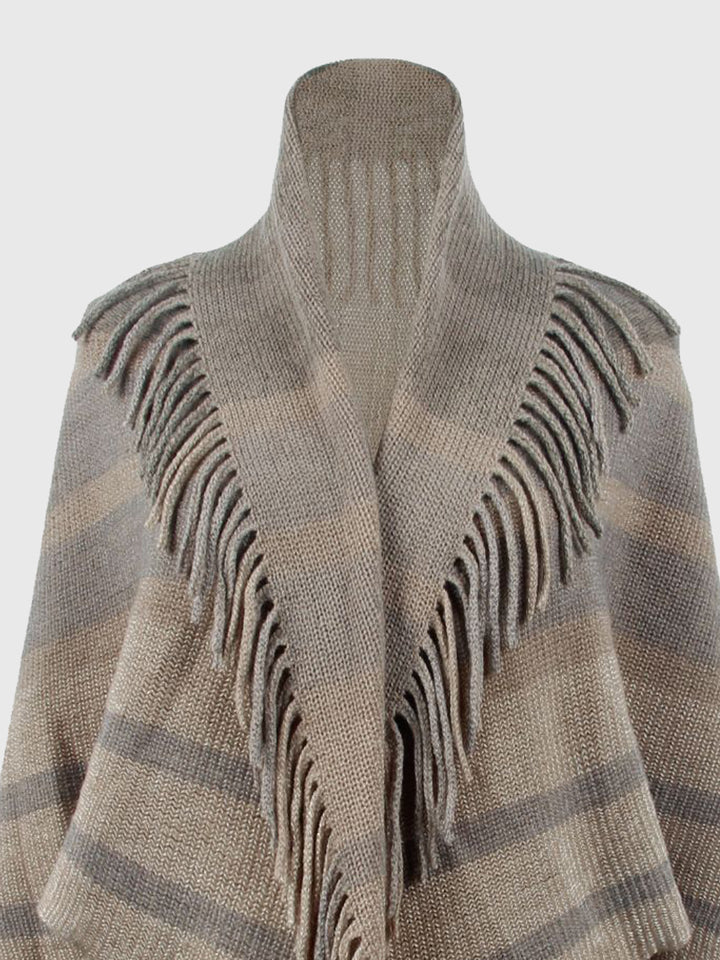 Fringe Detail Open Front Poncho Trendsi