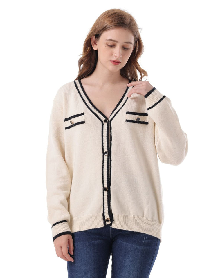 Contrast V-Neck Button Down Cardigan Trendsi