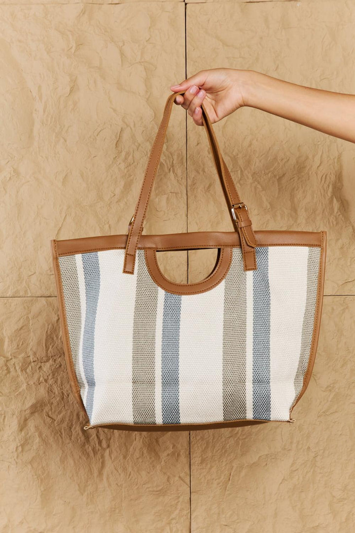 Fame Striped In The Sun Faux Leather Trim Tote Bag - Super Amazing Store