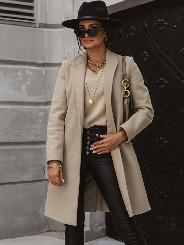 Long Sleeve Longline Coat with Pockets Trendsi