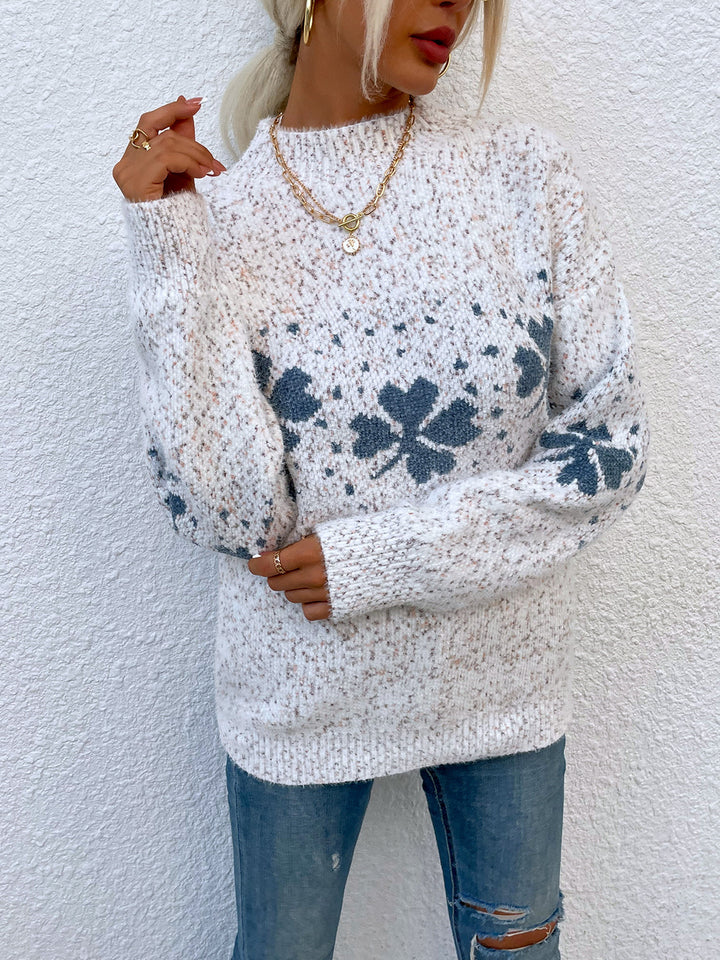 Four Leaf Clover Mock Neck Sweater - Super Amazing Store