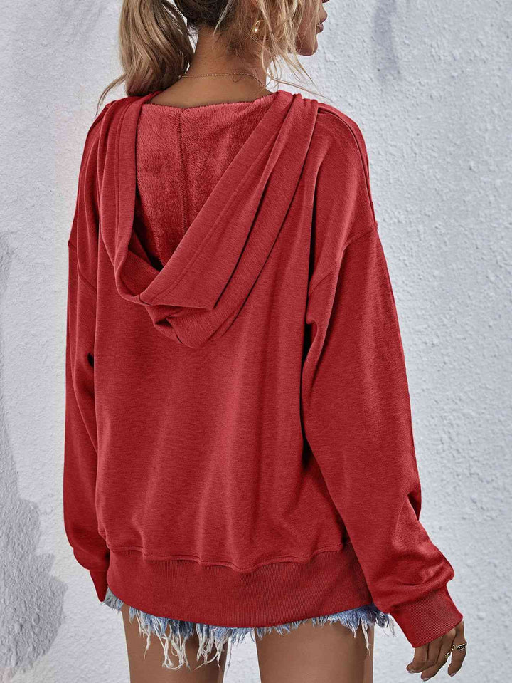 Dropped Shoulder Slit Hoodie Trendsi