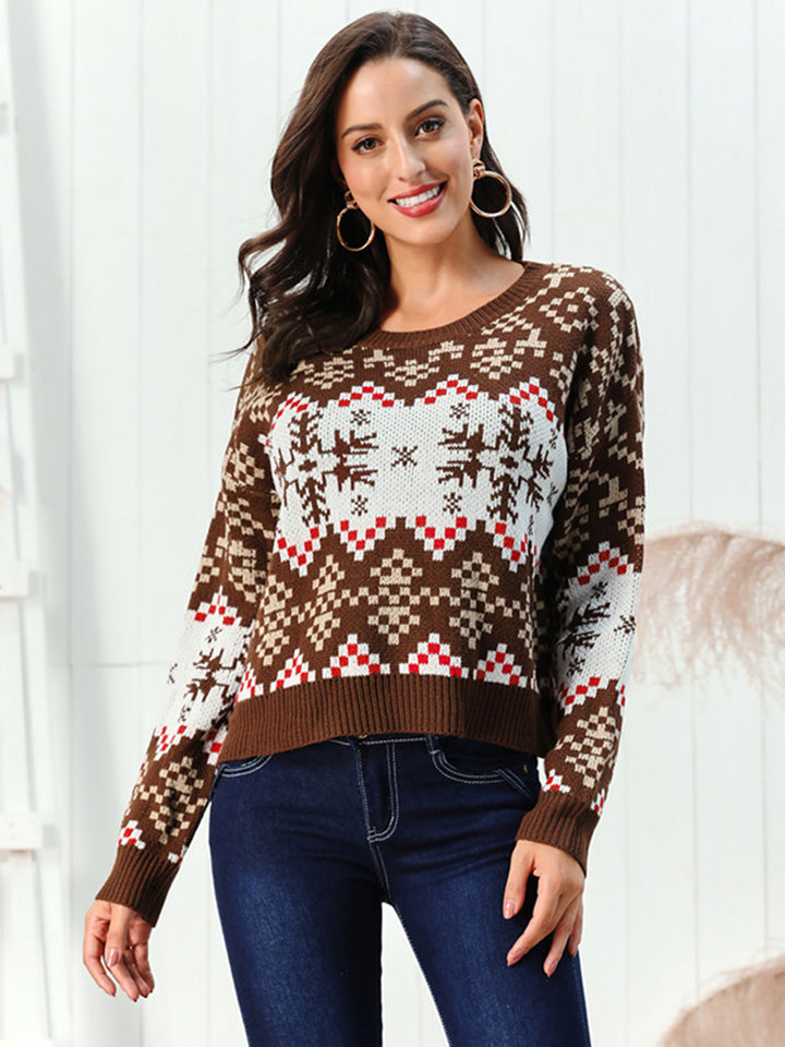 Snowflake Pattern Round Neck Sweater - Super Amazing Store