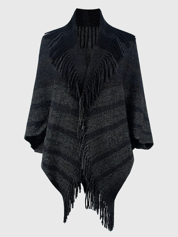 Fringe Detail Open Front Poncho Trendsi