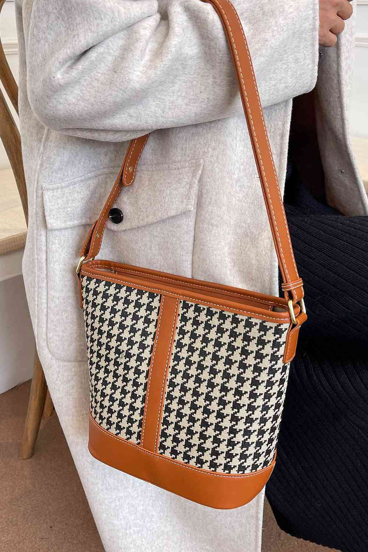 Houndstooth PU Leather Shoulder Bag Trendsi