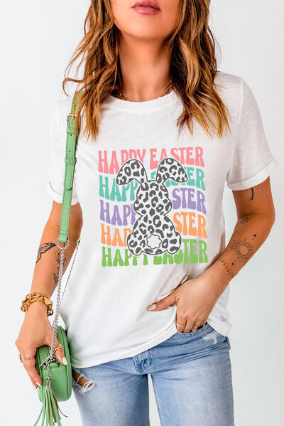 HAPPY EASTER Round Neck Short Sleeve T-Shirt Trendsi