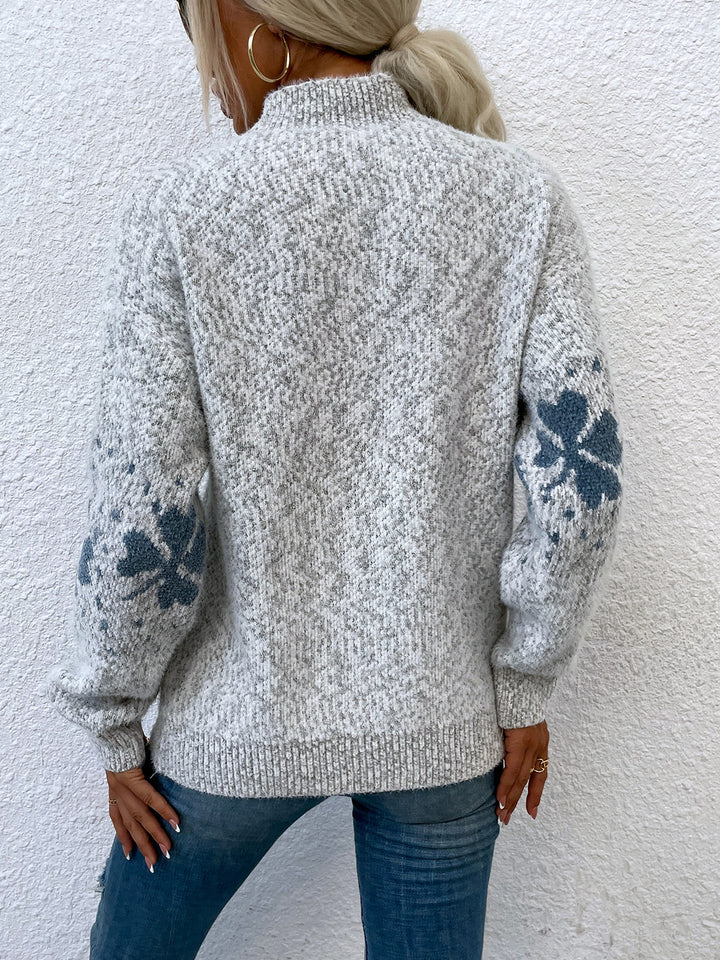 Four Leaf Clover Mock Neck Sweater - Super Amazing Store