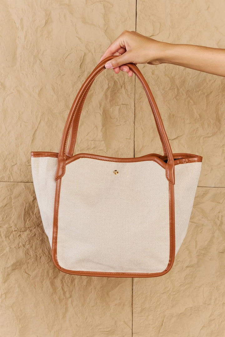 Fame Beach Chic Faux Leather Trim Tote Bag in Ochre - Super Amazing Store