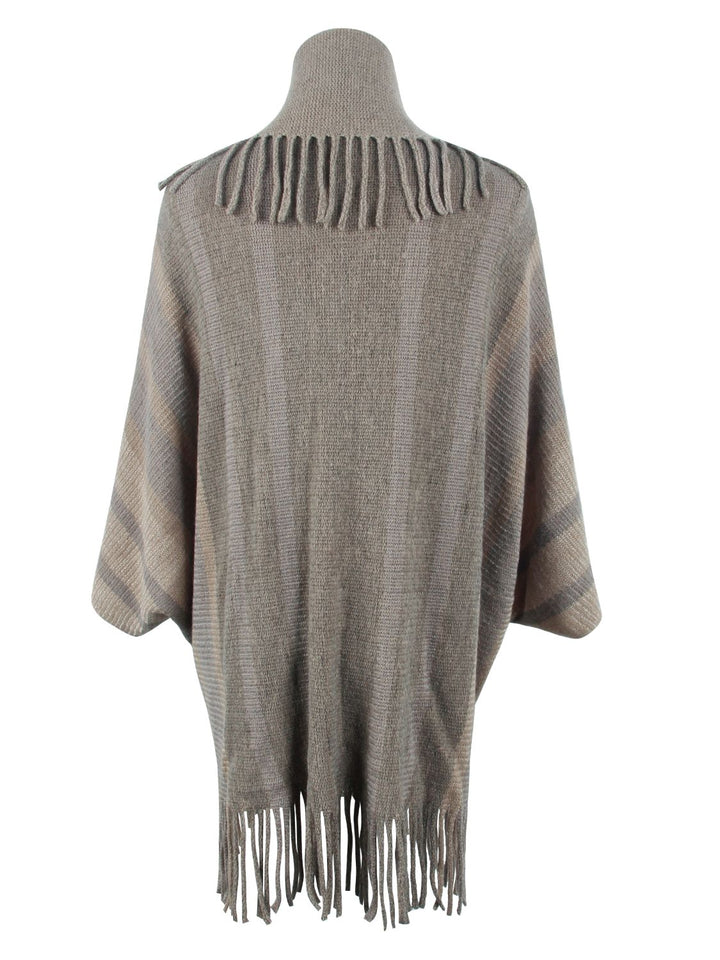 Fringe Detail Open Front Poncho Trendsi