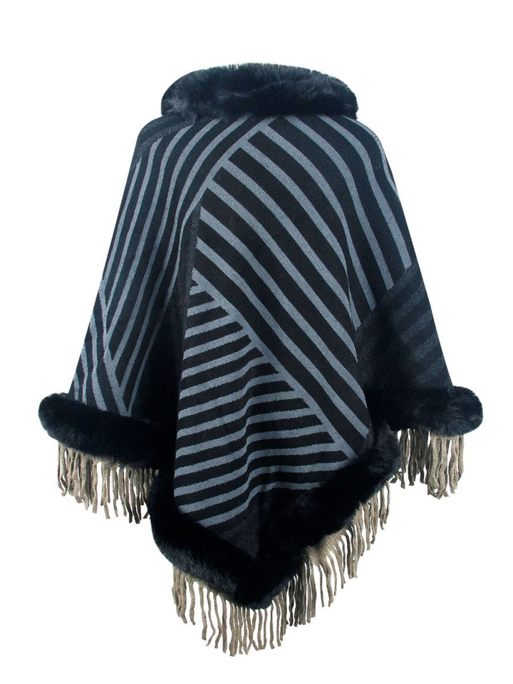 Striped Fringe Hem Poncho - Super Amazing Store