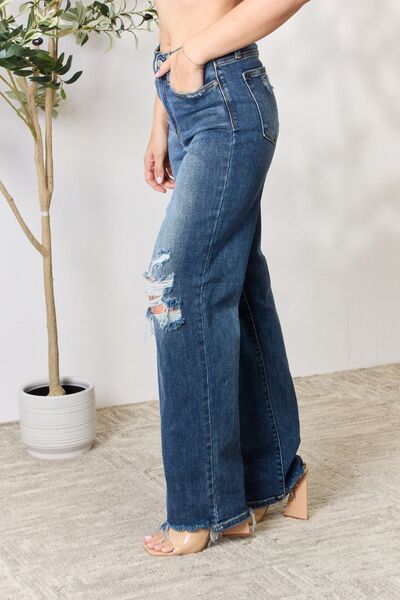 Judy Blue Full Size High Waist 90's Distressed Straight Jeans - Super Amazing Store