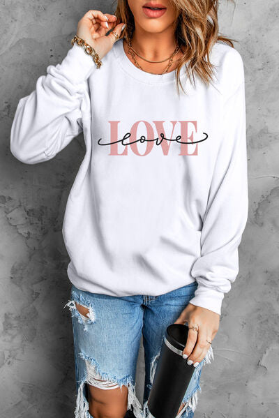 LOVE Round Neck Dropped Shoulder Sweatshirt Trendsi