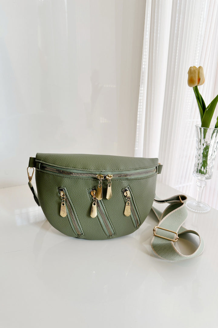 PU Leather Multi Zipper Shoulder Bag Trendsi