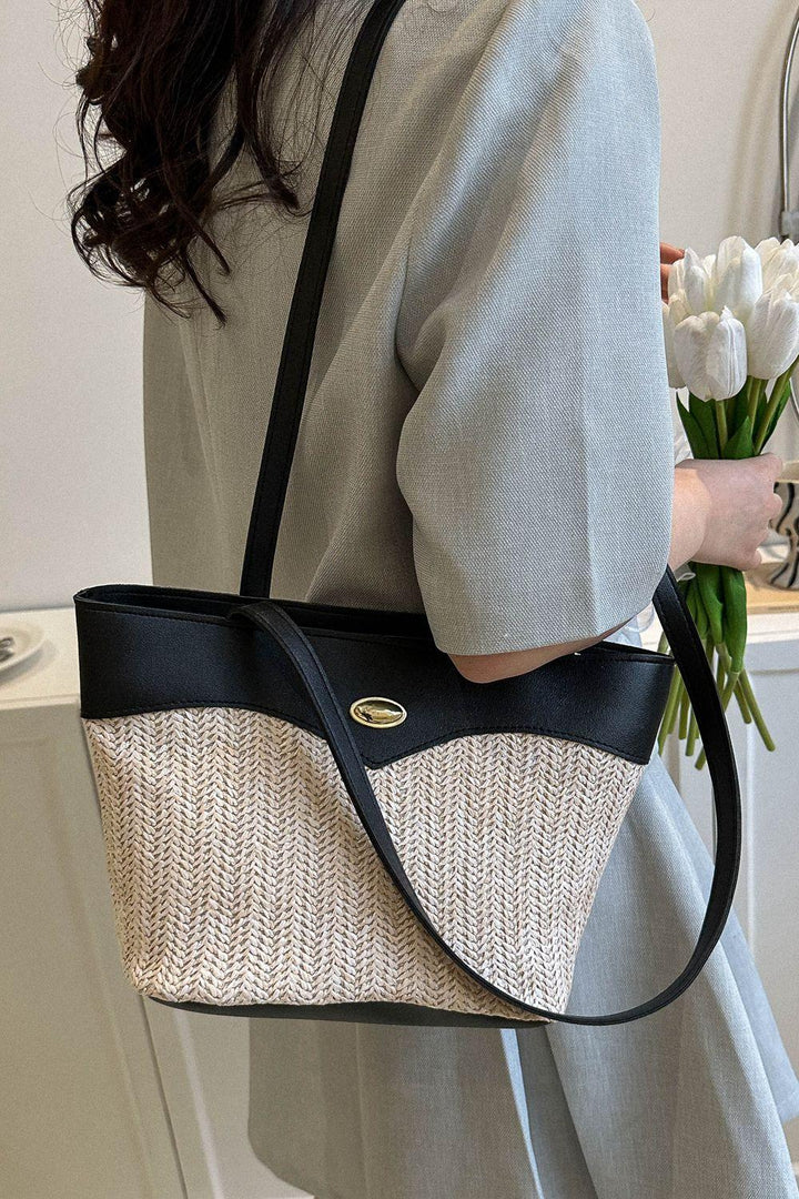 Two-Tone Straw PU Tote Bag - Super Amazing Store