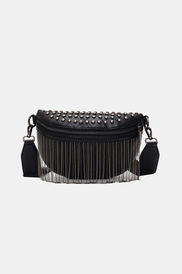 PU Leather Studded Sling Bag with Fringes - Super Amazing Store