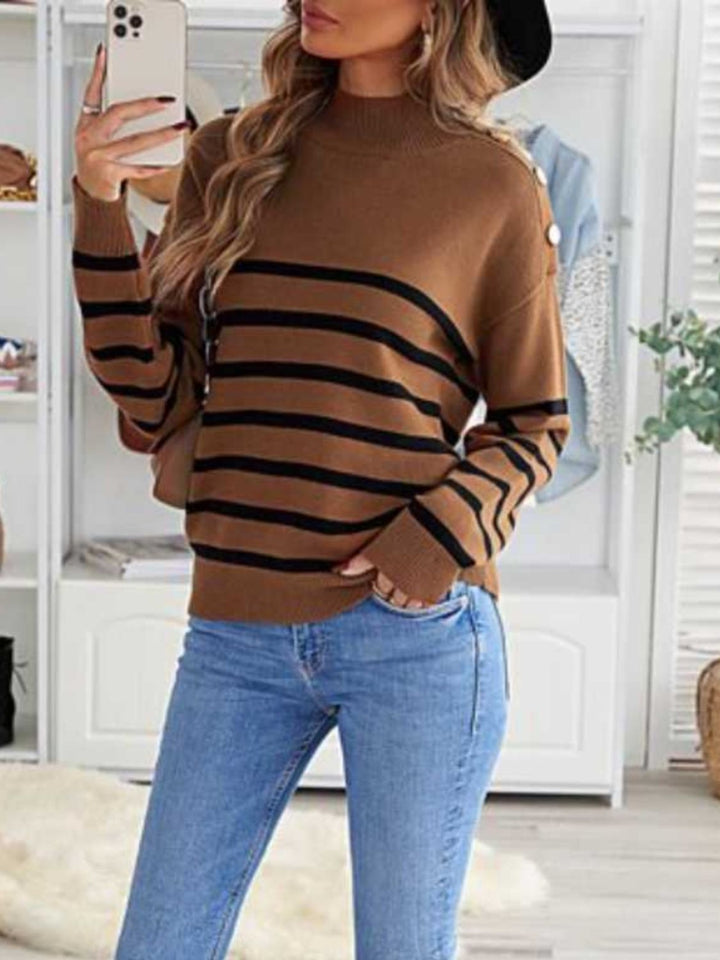 Striped Shoulder Detail Sweater - Super Amazing Store