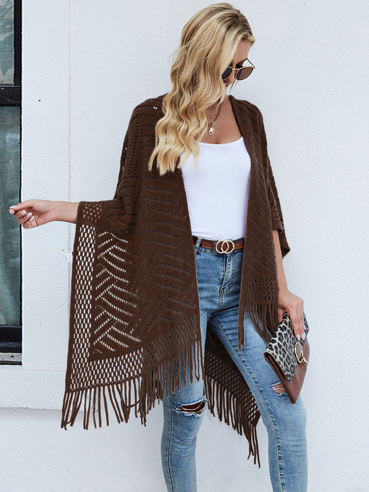 Fringe Hem Open Front Poncho - Super Amazing Store