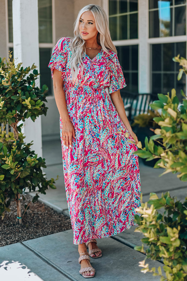 Multicolored V-Neck Maxi Dress Trendsi