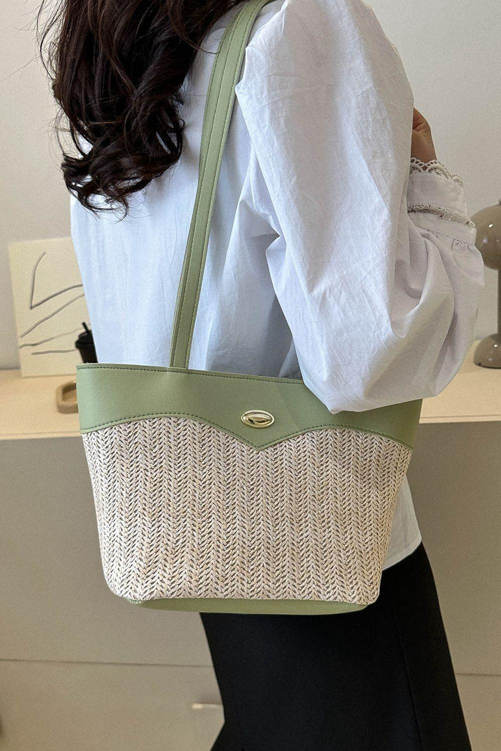 Two-Tone Straw PU Tote Bag - Super Amazing Store