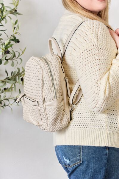 SHOMICO PU Leather Woven Backpack Trendsi