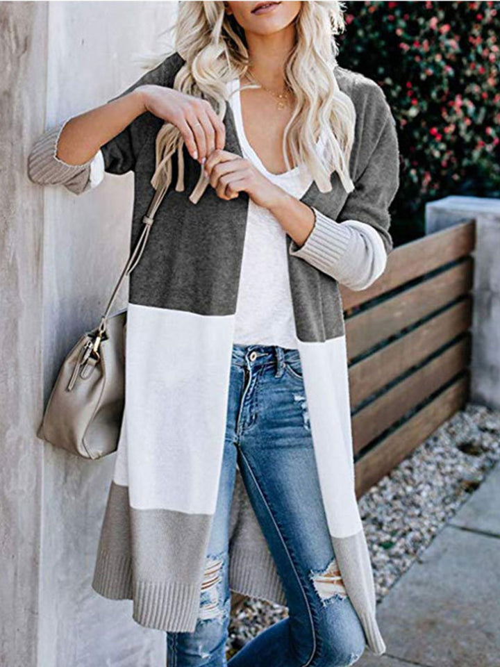 Color Block Open Front Longline Cardigan Trendsi