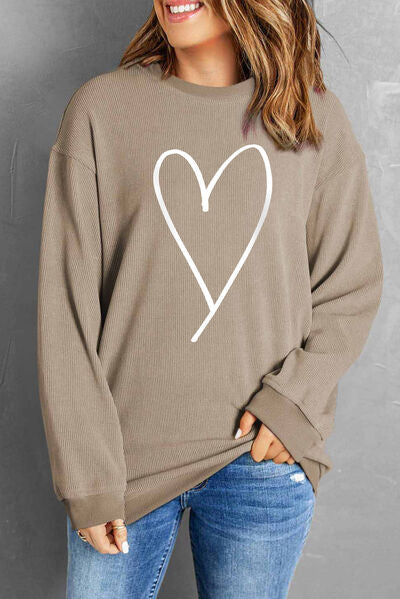 Heart Round Neck Dropped Shoulder Sweatshirt Trendsi