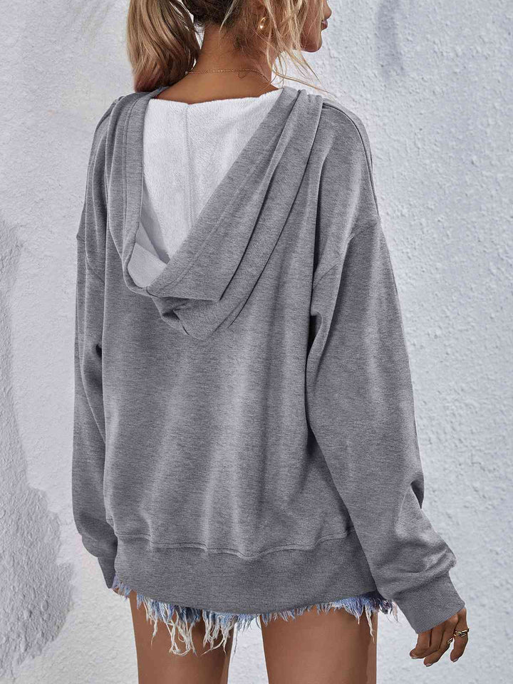 Dropped Shoulder Slit Hoodie Trendsi