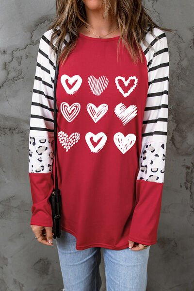 Heart Striped Raglan Sleeve T-Shirt Trendsi